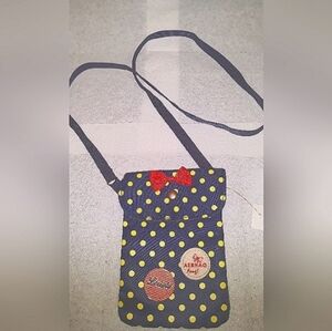 CUTE Kids Crossbody Purse Bag Navy Blue Gold Polkadot Minnie Print Zip Close NEW